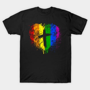 Heart with cross, Gay Pride, Christian religious T-Shirt